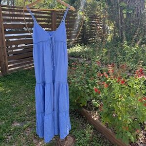 Blanco by Nature Azure Aneta Dress – Blue Cotton Tiered Maxi Sundress NWT Small